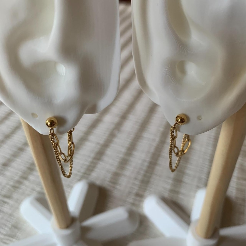 Gold Tone Double Chain Drip Stud Earrings Minimalist Jewelry
